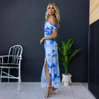 Robe Asymétrique Imprimé Bleu