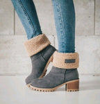 Bottes d'Hiver Mi-Mollet - Talon Épais en Daim pour Femme