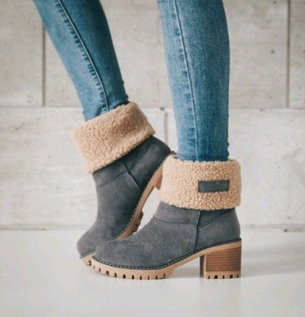 Bottes d'Hiver Mi-Mollet - Talon Épais en Daim pour Femme
