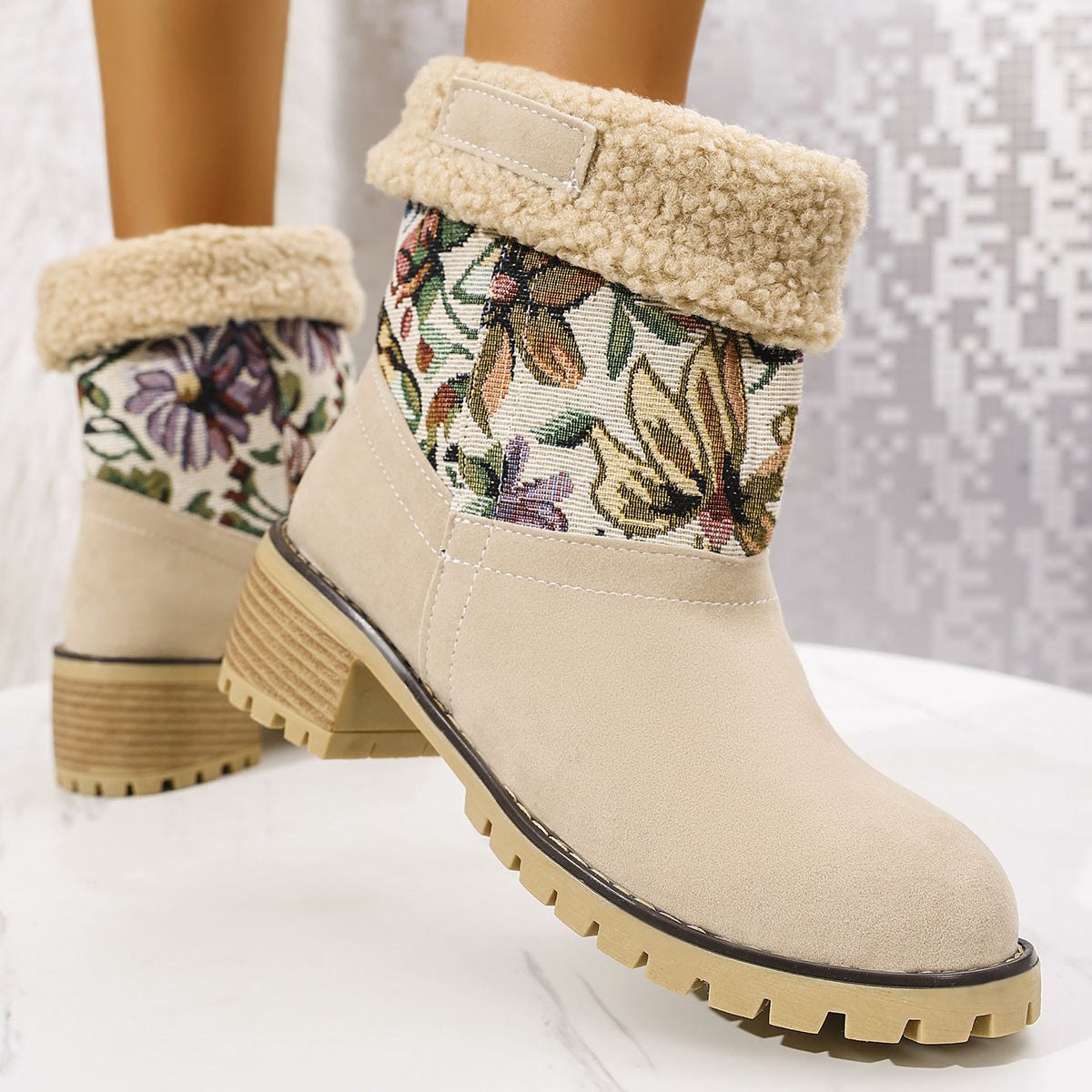 Bottes Hiver Brodées Style Ethnique - Plateforme Confort et Doublure Coton Chaud