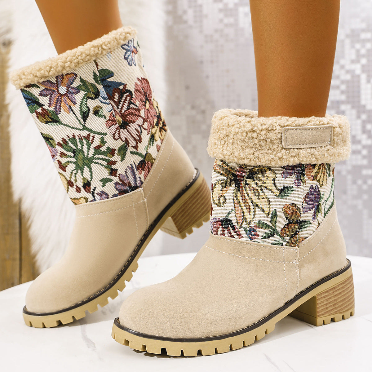 Bottes Hiver Brodées Style Ethnique - Plateforme Confort et Doublure Coton Chaud