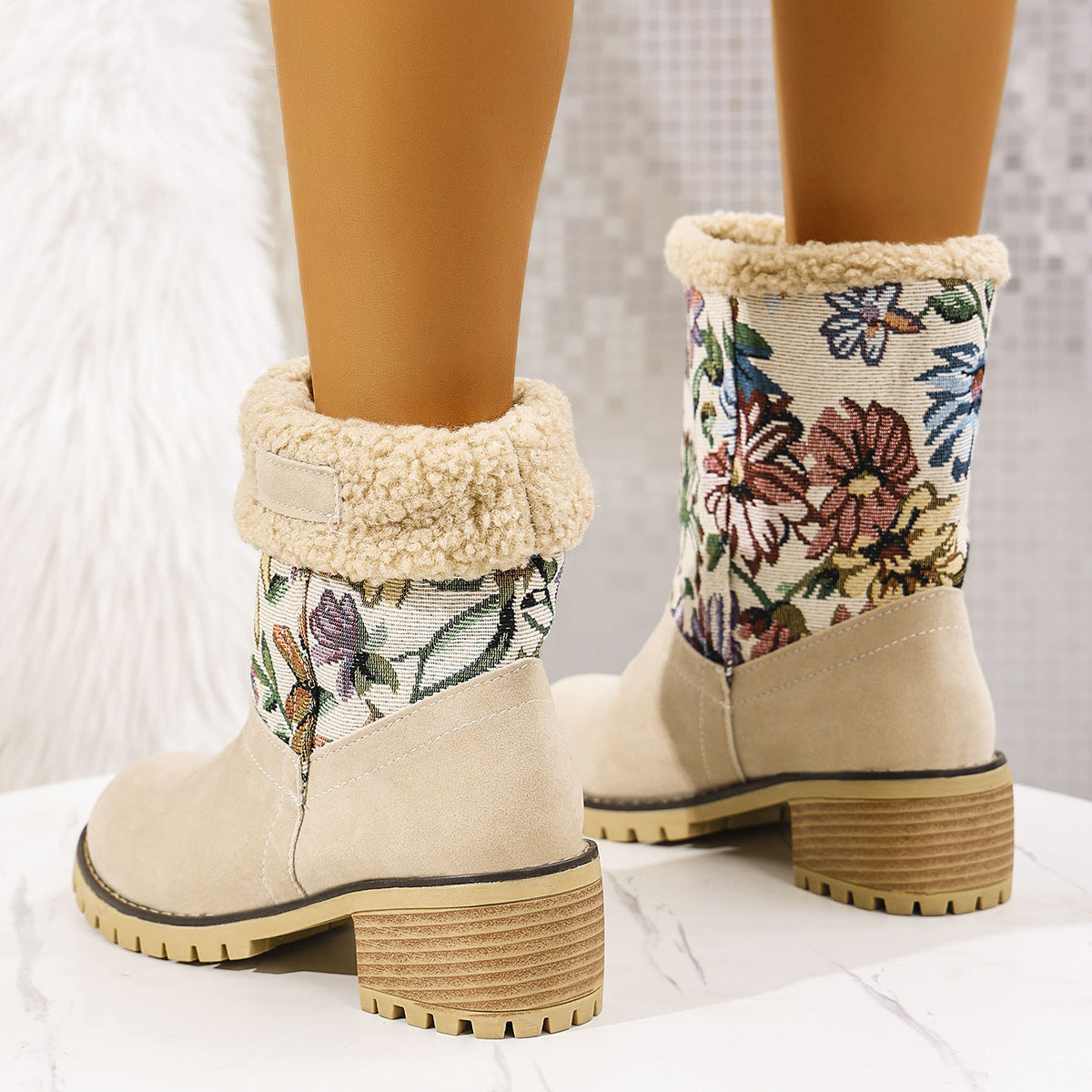 Bottes Hiver Brodées Style Ethnique - Plateforme Confort et Doublure Coton Chaud