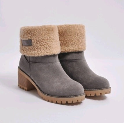 Bottes d'Hiver Mi-Mollet - Talon Épais en Daim pour Femme