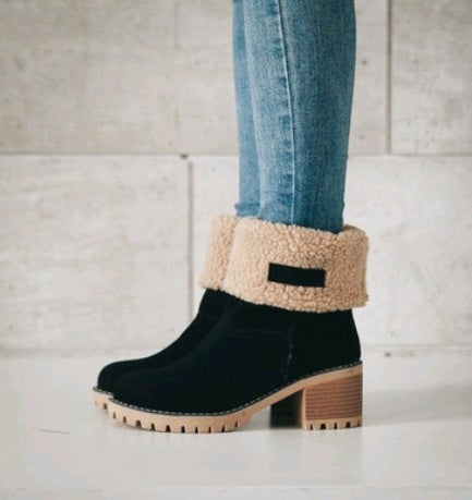 Bottes d'Hiver Mi-Mollet - Talon Épais en Daim pour Femme