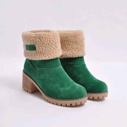 Bottes d'Hiver Mi-Mollet - Talon Épais en Daim pour Femme