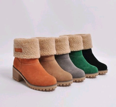 Bottes d'Hiver Mi-Mollet - Talon Épais en Daim pour Femme