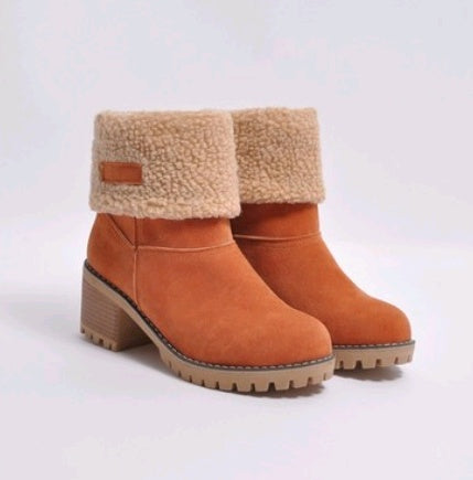 Bottes d'Hiver Mi-Mollet - Talon Épais en Daim pour Femme