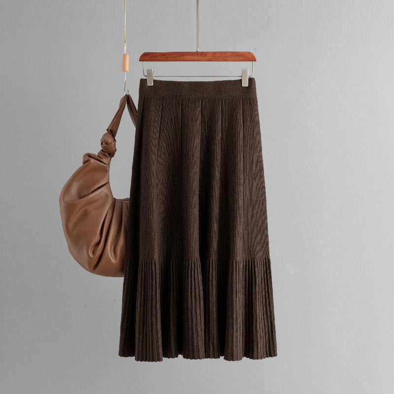 All-match High Waist Slimming Pleated Skirt Mid-length Women