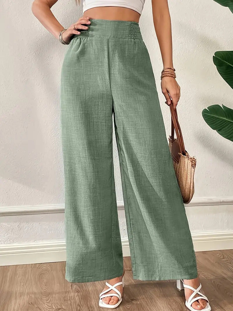 Women's Solid Color High Waist Slimming Wide Leg Pants