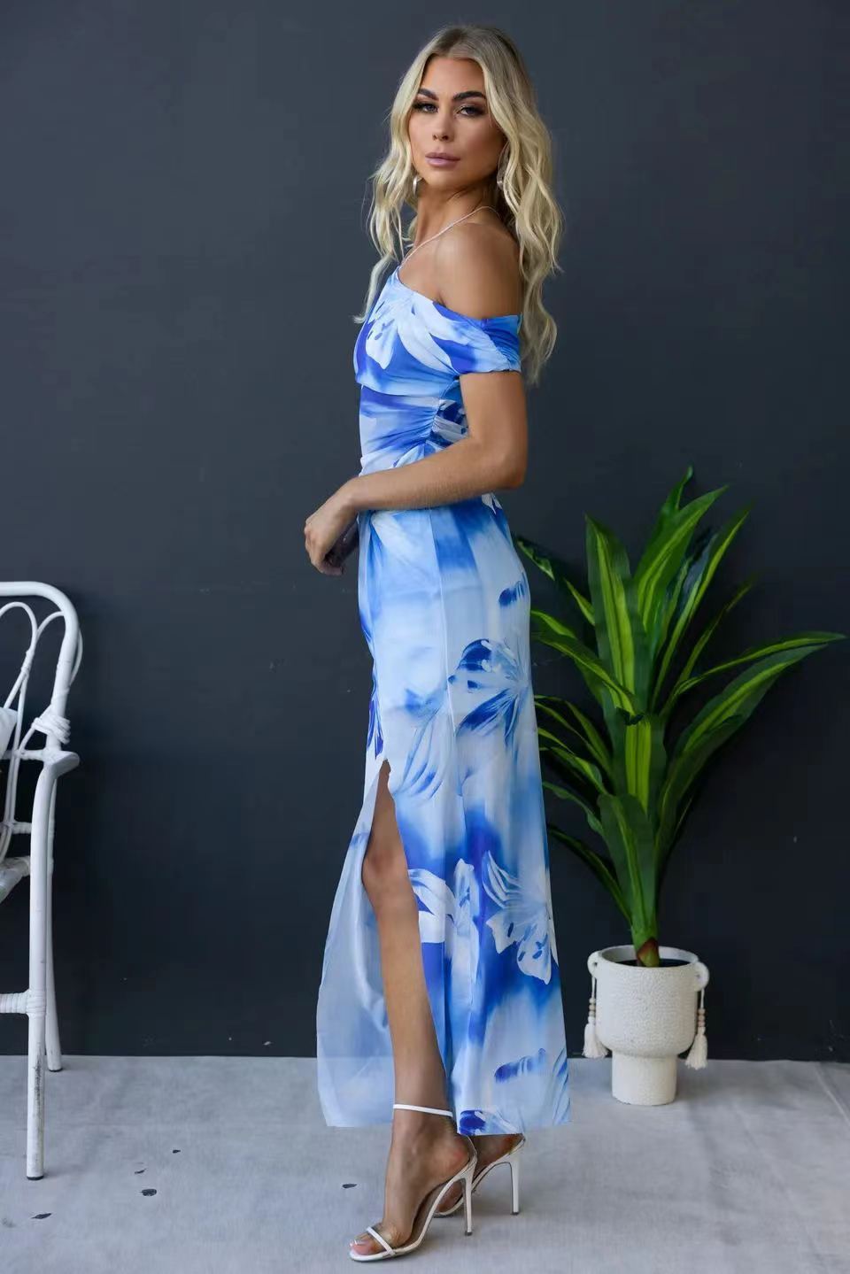 Robe Asymétrique Imprimé Bleu