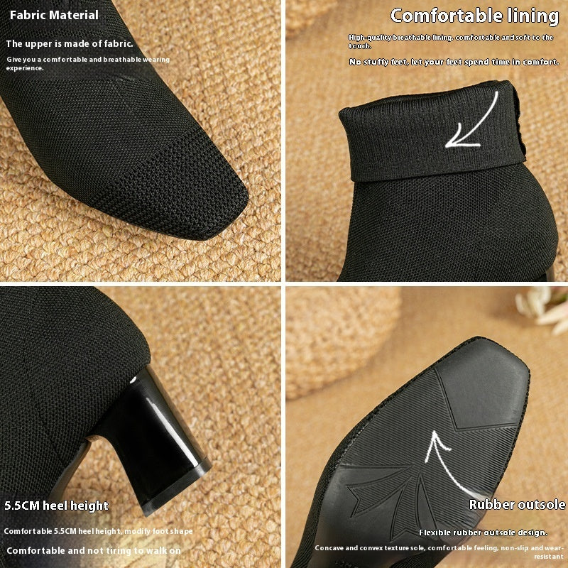 Bottes Collier Élastiquées - Talon Bloc et Silhouette Fine