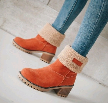 Bottes d'Hiver Mi-Mollet - Talon Épais en Daim pour Femme