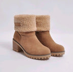 Bottes d'Hiver Mi-Mollet - Talon Épais en Daim pour Femme