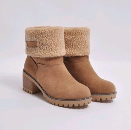 Bottes d'Hiver Mi-Mollet - Talon Épais en Daim pour Femme