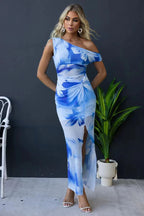 Robe Asymétrique Imprimé Bleu