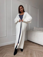 Cardigan Long Effet Fourrure Blanc