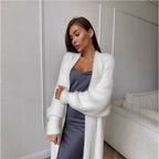 Cardigan Long Effet Fourrure Blanc