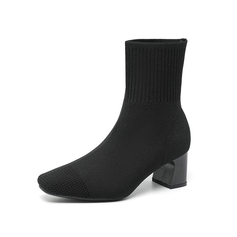 Bottes Collier Élastiquées - Talon Bloc et Silhouette Fine
