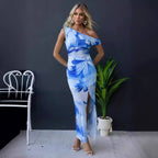 Robe Asymétrique Imprimé Bleu