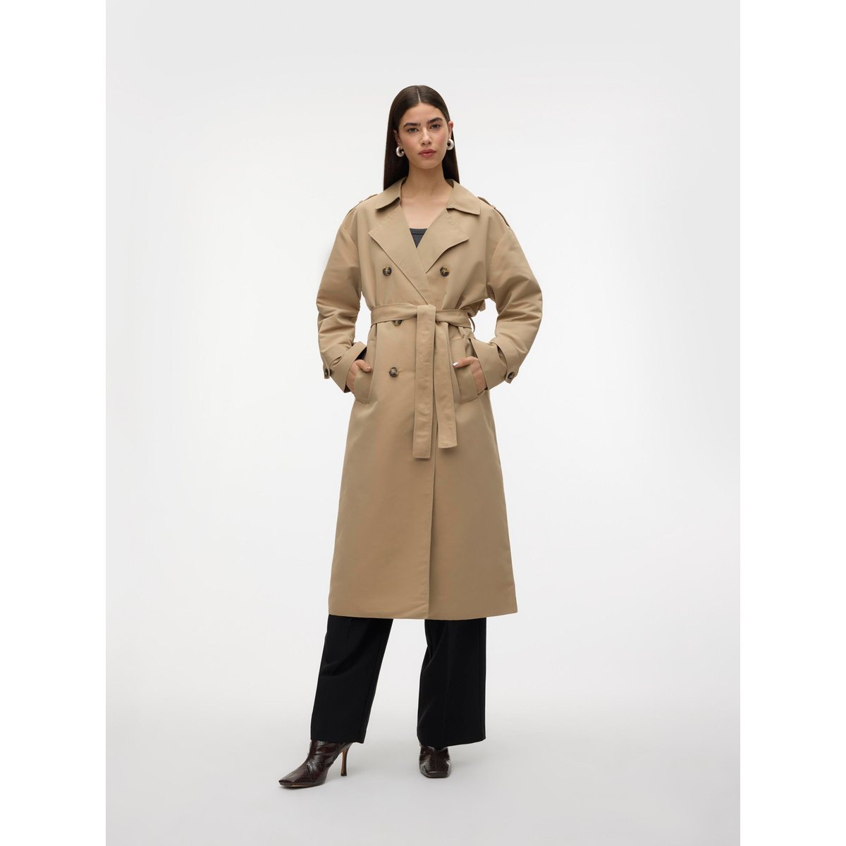 Trench Coat Long Classique Femme Élégant