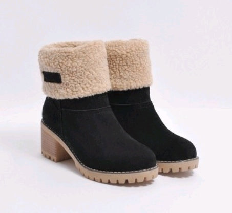 Bottes d'Hiver Mi-Mollet - Talon Épais en Daim pour Femme