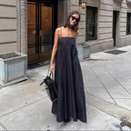 Robe Longue Noire Marivelle – Minimaliste et Élégante à Bretelles Fines