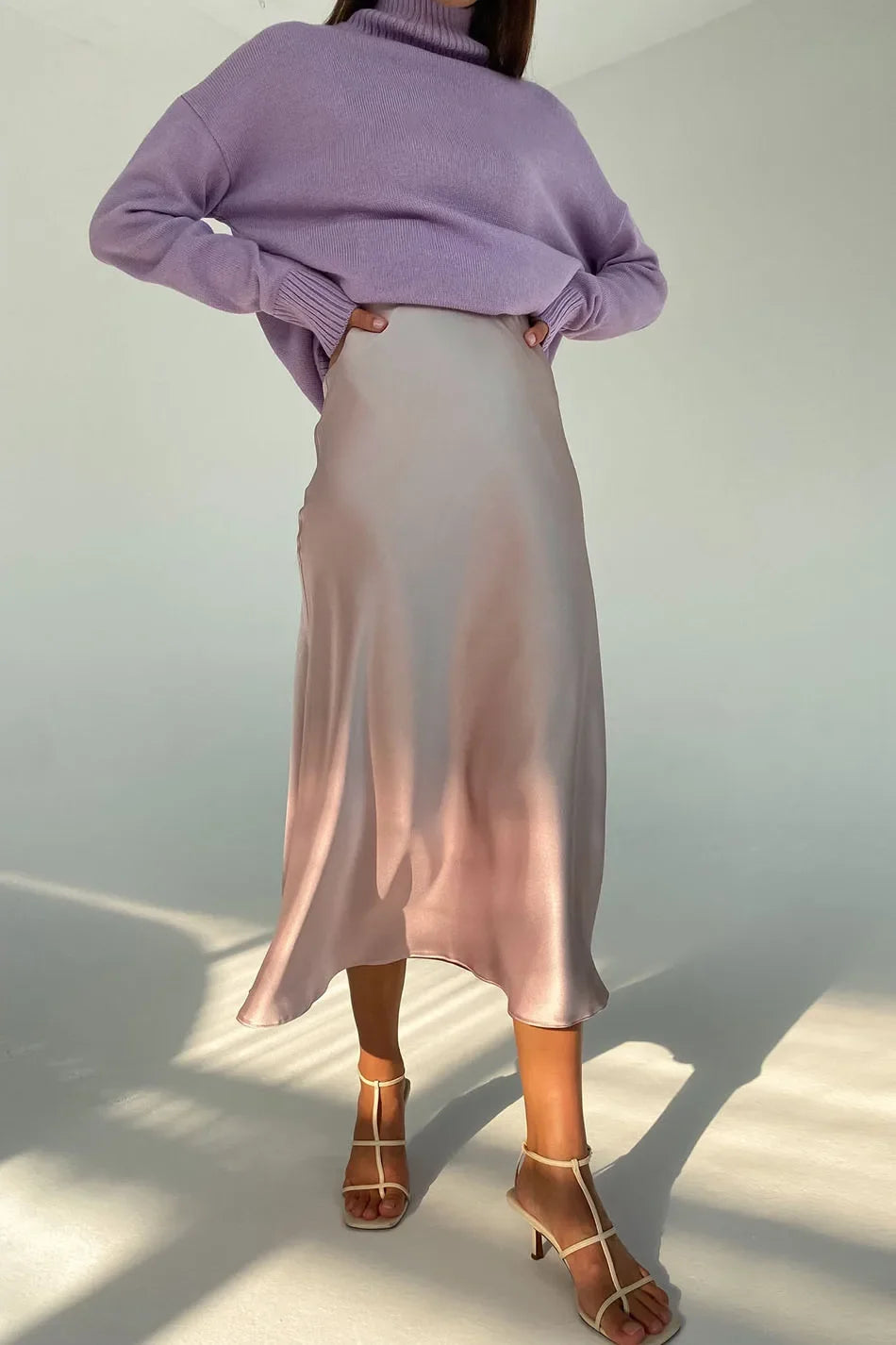 Women's Satin Skirt High Waist Elegant Midi A-line Skirt Lady's Summer Solid Champagne Vintage Silk Long Skirts for Women 2025
