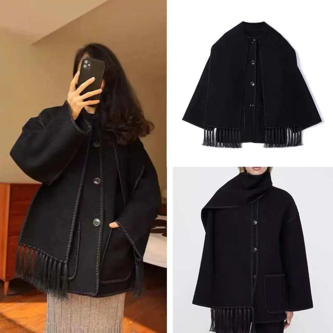 Blouson noir à ornements brodés