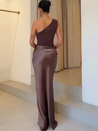 Robe de Soirée JULISSA MO - Une Épaule en Satin Patchwork