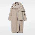 Manteau Écharpe en Laine Bordé de Cuir