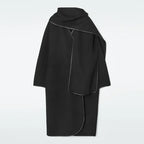 Manteau Écharpe en Laine Bordé de Cuir