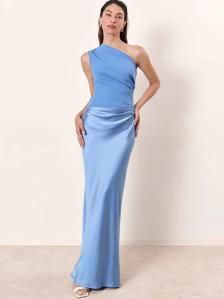 Robe de Soirée JULISSA MO - Une Épaule en Satin Patchwork