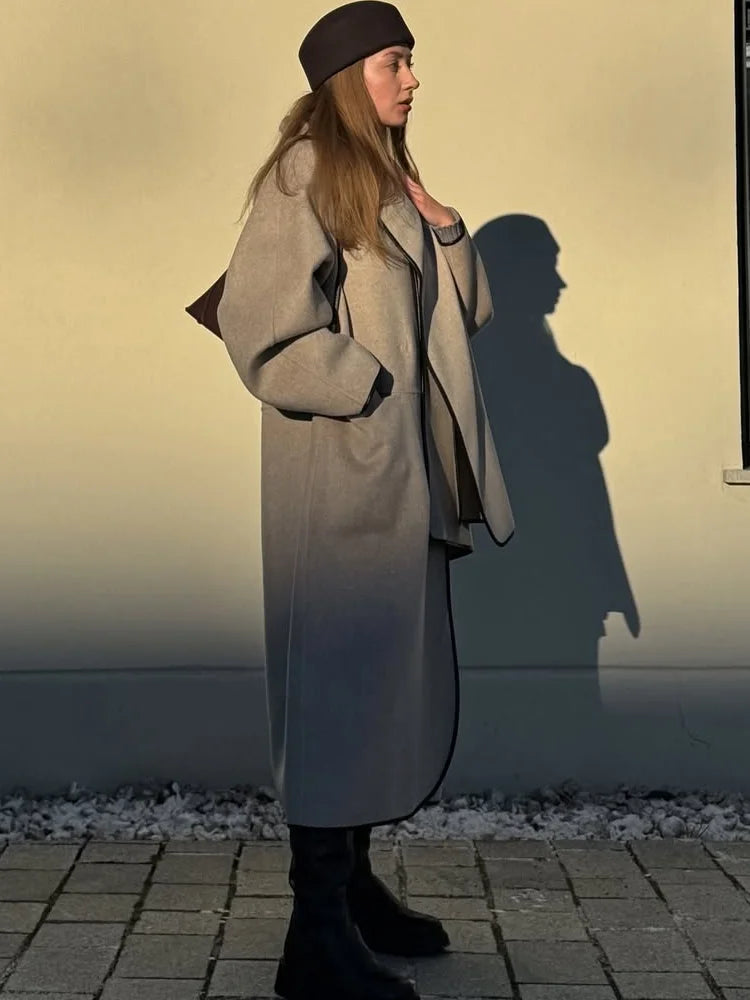 Manteau Écharpe en Laine Bordé de Cuir