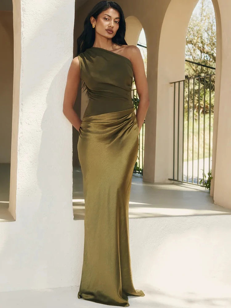 Robe de Soirée JULISSA MO - Une Épaule en Satin Patchwork