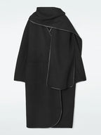 Manteau Écharpe en Laine Bordé de Cuir