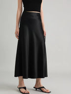 Women's Satin Skirt High Waist Elegant Midi A-line Skirt Lady's Summer Solid Champagne Vintage Silk Long Skirts for Women 2025
