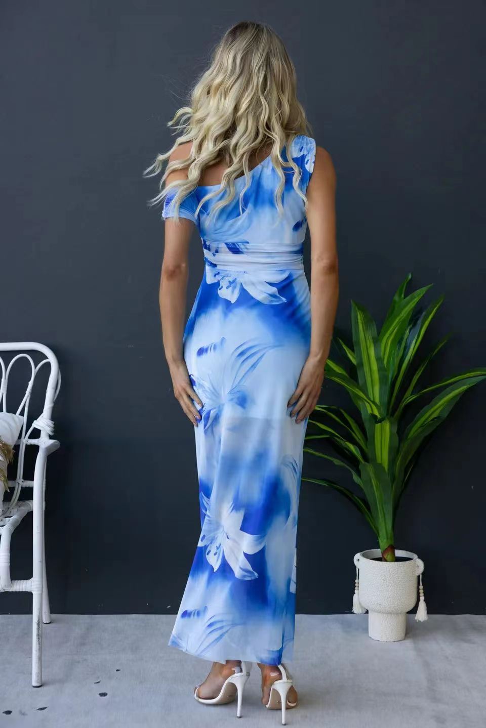 Robe Asymétrique Imprimé Bleu