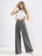 Temperament Commuting Pleated Drape High Waist Wide Leg Casual Trousers For Women All-match Slim Cross Waist