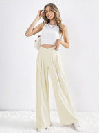 Temperament Commuting Pleated Drape High Waist Wide Leg Casual Trousers For Women All-match Slim Cross Waist