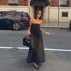 Robe Longue Noire Marivelle – Minimaliste et Élégante à Bretelles Fines