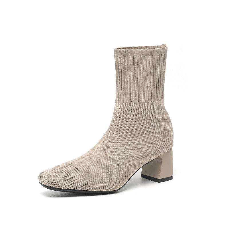 Bottes Collier Élastiquées - Talon Bloc et Silhouette Fine