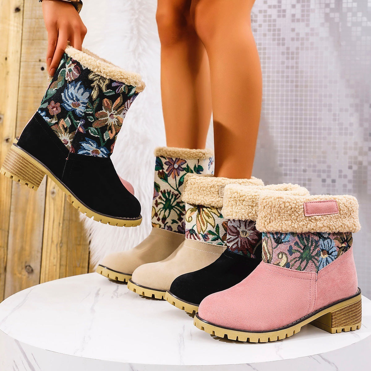 Bottes Hiver Brodées Style Ethnique - Plateforme Confort et Doublure Coton Chaud