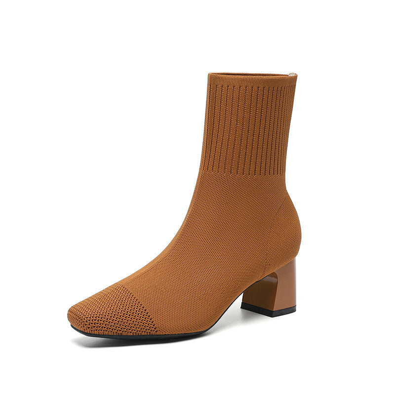 Bottes Collier Élastiquées - Talon Bloc et Silhouette Fine