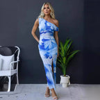 Robe Asymétrique Imprimé Bleu