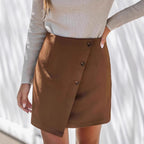 Women's Irregular High Waist Zipper Button Skirt
